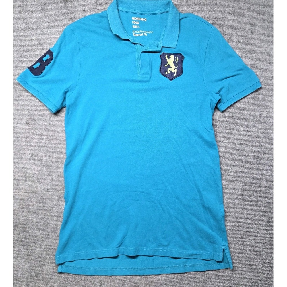 Giordano Polo Shirt Mens Blue Large Tapered Fit Embroidered Logo Cotton